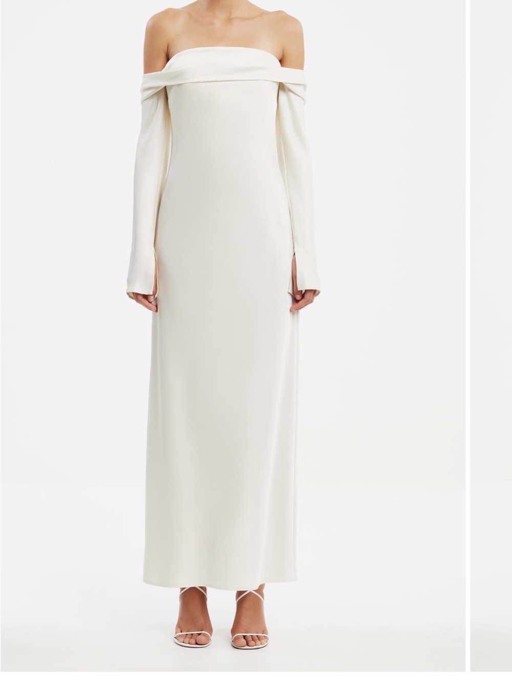 Significant other Off-Shoulder Ivory Maxi Dress with Long Sleeves